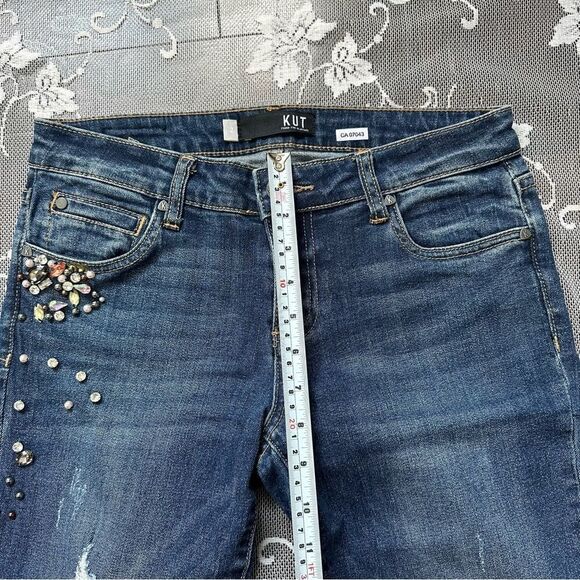 KUT From The Kloth Catherine Ankle Straight Leg Jewel Distressed Jean Size 2 - Picture 13 of 13